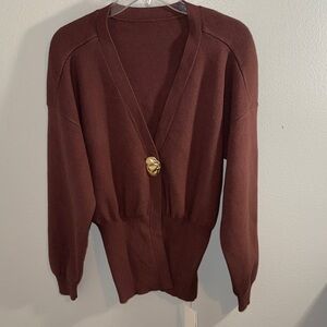 Commense Brown V-Neck Button Front Cardigan